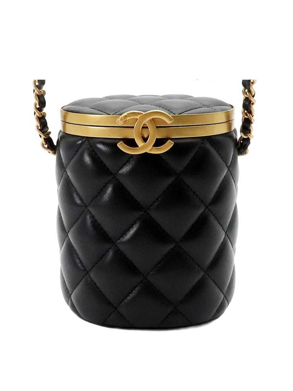 Chanel Vanity Chain Black Gold Lambskin Quilted Stitch Tube Shape Shoulder Bag